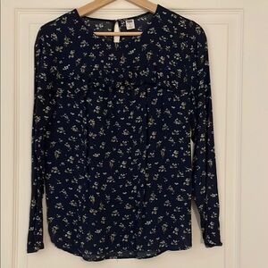 Old Navy Blue Long Sleeve Blouse with Floral Pattern, size small